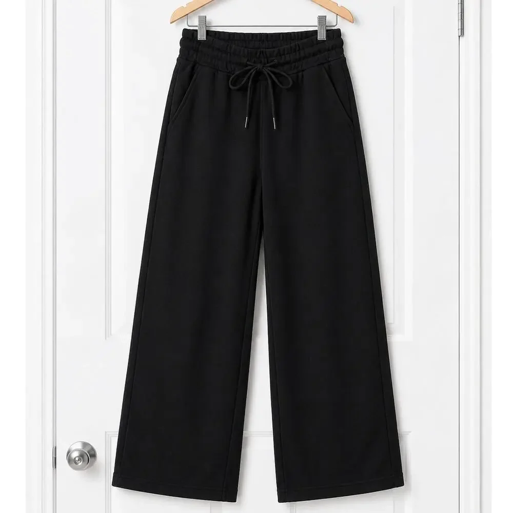 Lululemon Breezily Mid Crop Pants Black Wide Leg Drawstring Lounge Travel Women